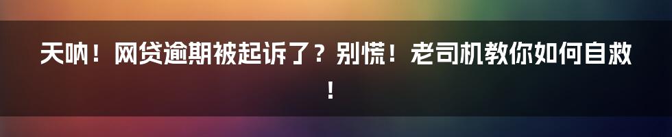 天呐！网贷逾期被起诉了？别慌！老司机教你如何自救！
