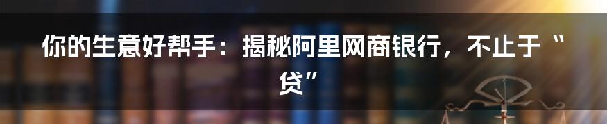 你的生意好帮手:揭秘阿里网商银行,不止于“贷”
