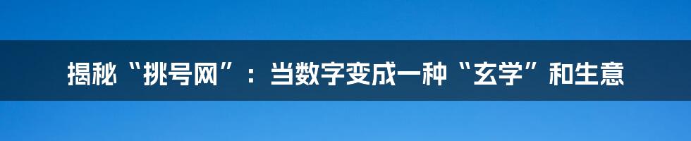 揭秘“挑号网”：当数字变成一种“玄学”和生意