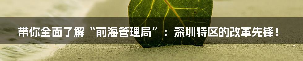 带你全面了解“前海管理局”：深圳特区的改革先锋！