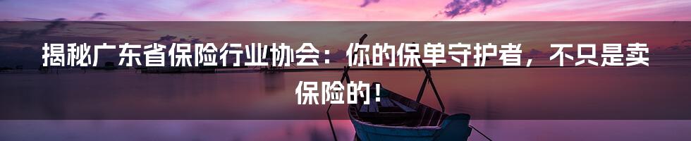 揭秘广东省保险行业协会：你的保单守护者，不只是卖保险的！