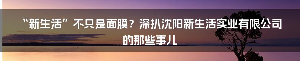 “新生活”不只是面膜？深扒沈阳新生活实业有限公司的那些事儿