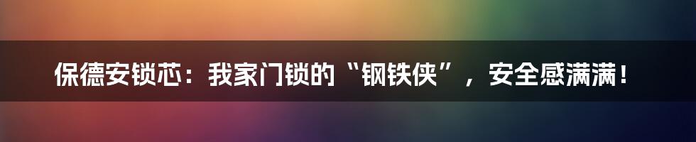 保德安锁芯:我家门锁的“钢铁侠”,安全感满满!