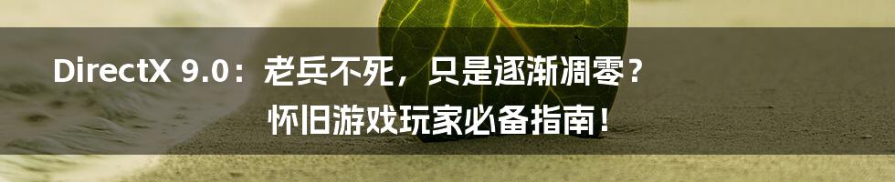 DirectX 9.0：老兵不死，只是逐渐凋零？怀旧游戏玩家必备指南！