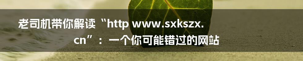 老司机带你解读“http www.sxkszx.cn”:一个你可能错过的网站
