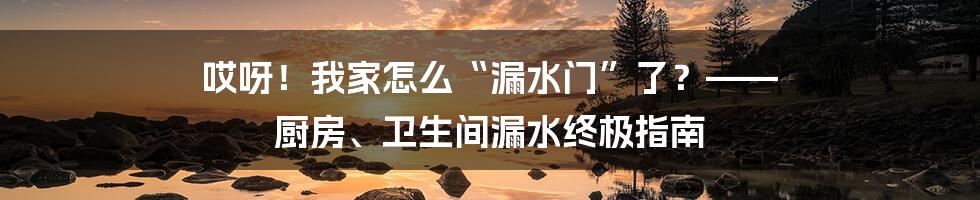 哎呀！我家怎么“漏水门”了？—— 厨房、卫生间漏水终极指南