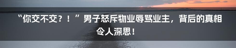 “你交不交？！”男子怒斥物业辱骂业主，背后的真相令人深思！