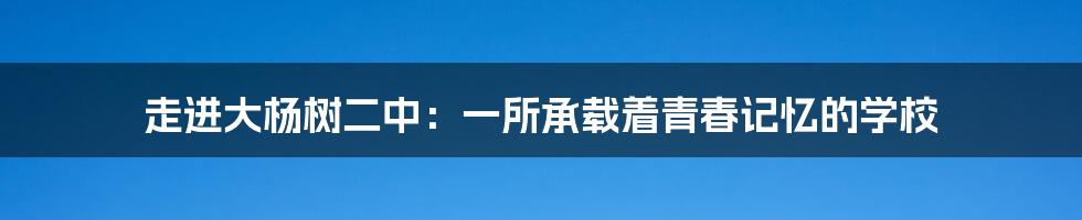 走进大杨树二中：一所承载着青春记忆的学校