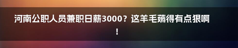 河南公职人员兼职日薪3000？这羊毛薅得有点狠啊！