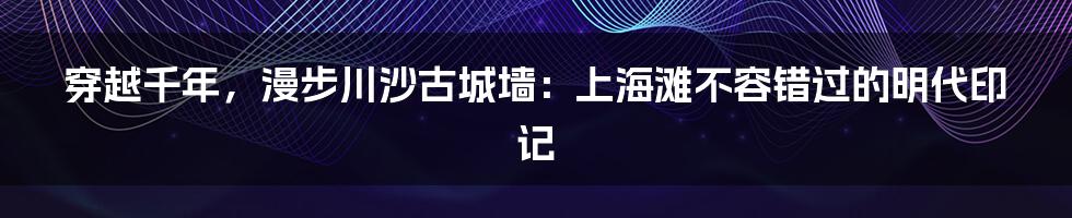 穿越千年，漫步川沙古城墙：上海滩不容错过的明代印记