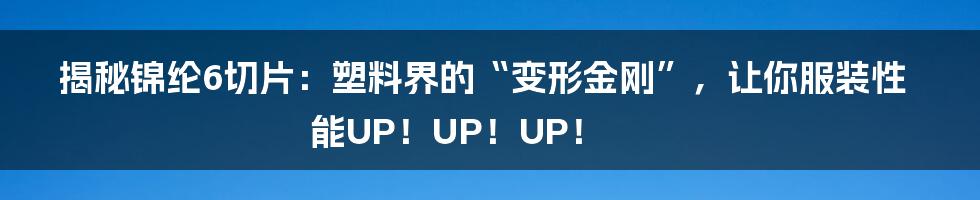 揭秘锦纶6切片：塑料界的“变形金刚”，让你服装性能UP！UP！UP！