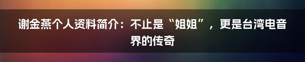 谢金燕个人资料简介:不止是“姐姐”,更是台湾电音界的传奇