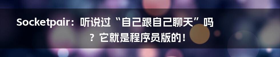 Socketpair:听说过“自己跟自己聊天”吗?它就是程序员版的!