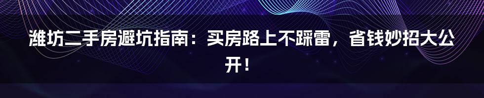 潍坊二手房避坑指南:买房路上不踩雷,省钱妙招大公开!