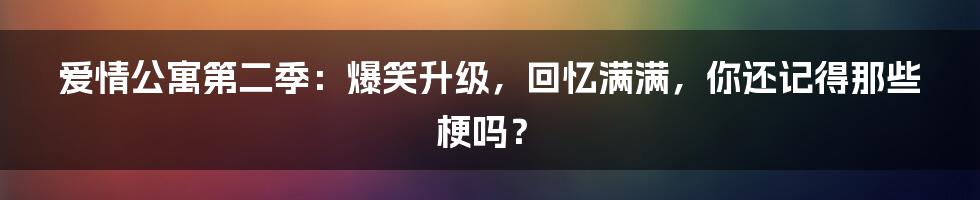 爱情公寓第二季：爆笑升级，回忆满满，你还记得那些梗吗？