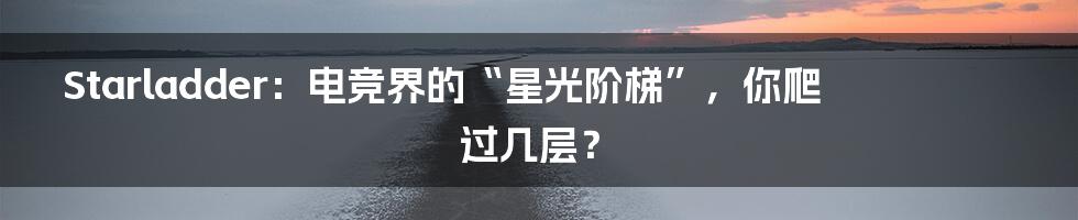 Starladder:电竞界的“星光阶梯”,你爬过几层?