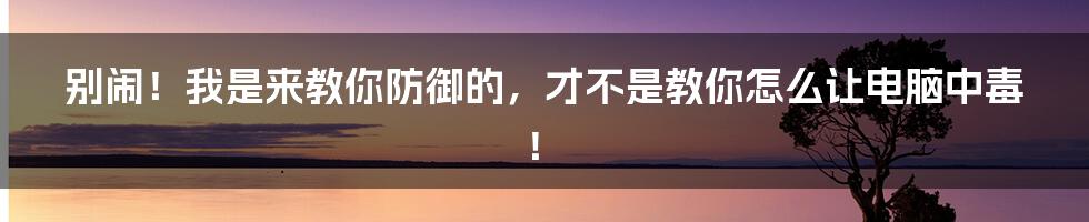 别闹！我是来教你防御的，才不是教你怎么让电脑中毒！