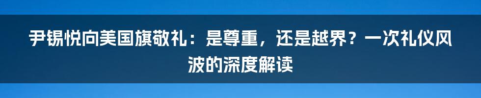 尹锡悦向美国旗敬礼:是尊重,还是越界?一次礼仪风波的深度解读
