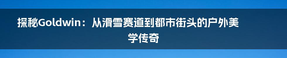探秘Goldwin:从滑雪赛道到都市街头的户外美学传奇