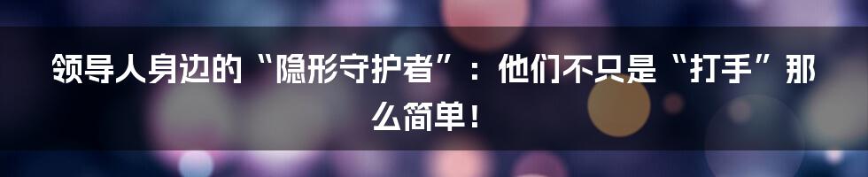领导人身边的“隐形守护者”：他们不只是“打手”那么简单！