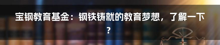 宝钢教育基金:钢铁铸就的教育梦想,了解一下?