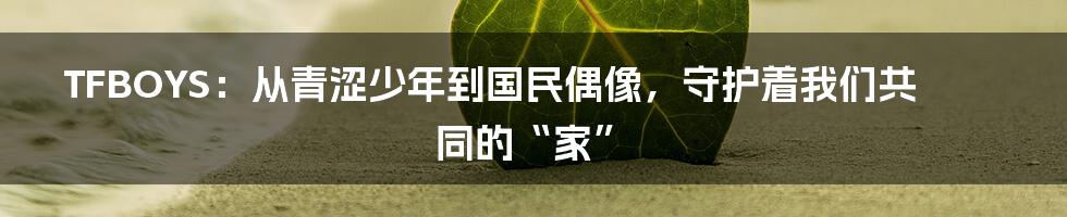 TFBOYS:从青涩少年到国民偶像,守护着我们共同的“家”