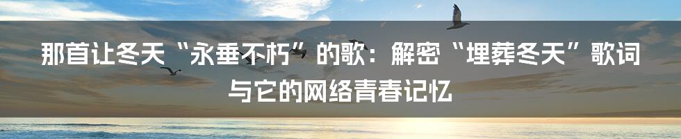 那首让冬天“永垂不朽”的歌:解密“埋葬冬天”歌词与它的网络青春记忆