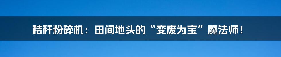 秸秆粉碎机:田间地头的“变废为宝”魔法师!