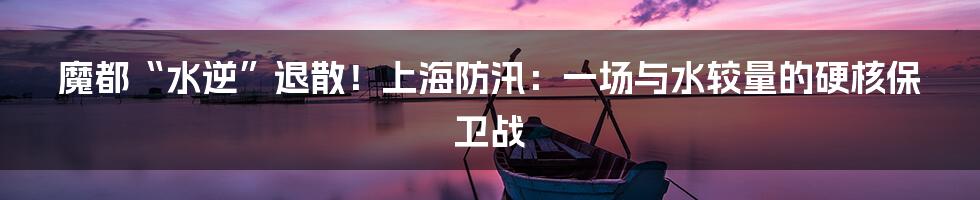 魔都“水逆”退散!上海防汛:一场与水较量的硬核保卫战