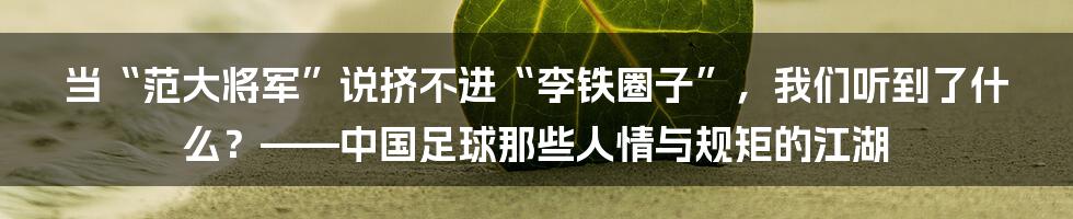 当“范大将军”说挤不进“李铁圈子”,我们听到了什么?——中国足球那些人情与规矩的江湖
