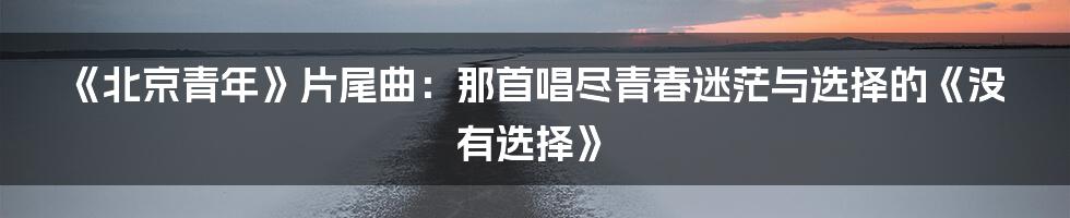 《北京青年》片尾曲：那首唱尽青春迷茫与选择的《没有选择》