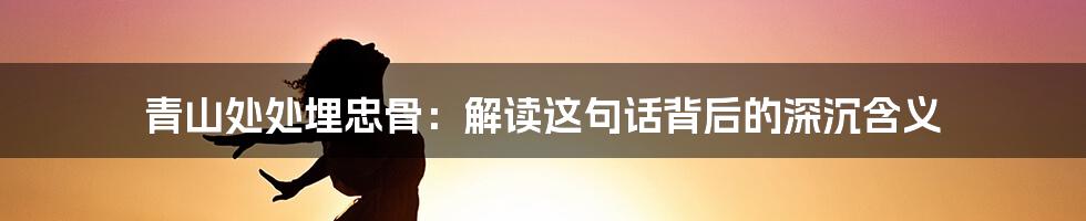 青山处处埋忠骨:解读这句话背后的深沉含义
