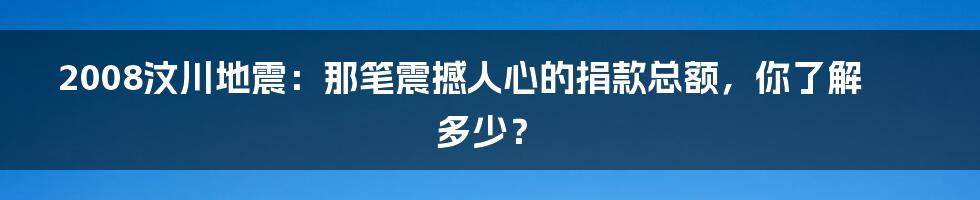 2008汶川地震:那笔震撼人心的捐款总额,你了解多少?