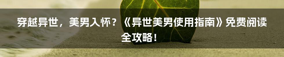 穿越异世,美男入怀?《异世美男使用指南》免费阅读全攻略!