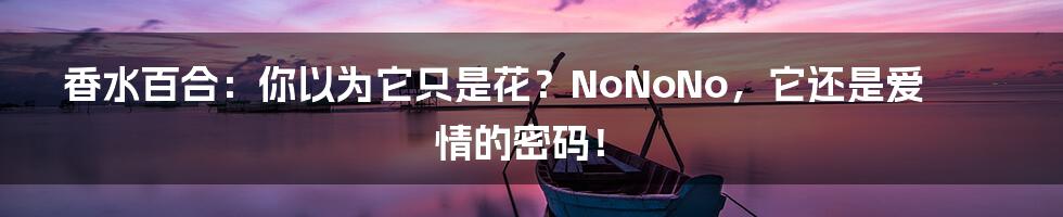 香水百合:你以为它只是花?NoNoNo,它还是爱情的密码!