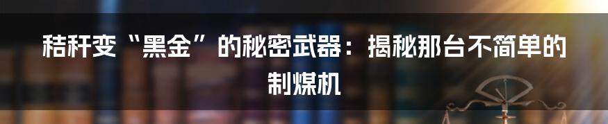 秸秆变“黑金”的秘密武器:揭秘那台不简单的制煤机
