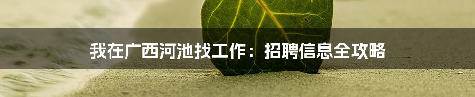 我在广西河池找工作:招聘信息全攻略