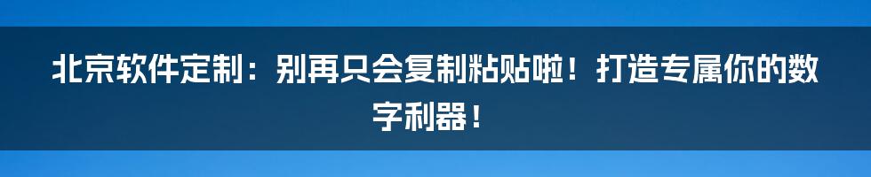 北京软件定制:别再只会复制粘贴啦!打造专属你的数字利器!