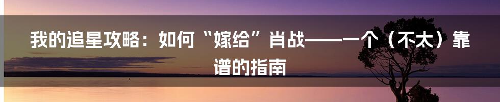我的追星攻略：如何“嫁给”肖战——一个（不太）靠谱的指南