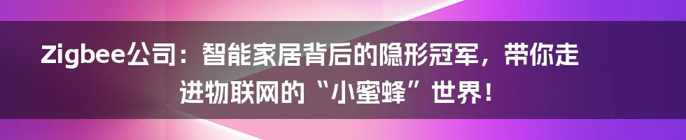 Zigbee公司:智能家居背后的隐形冠军,带你走进物联网的“小蜜蜂”世界!