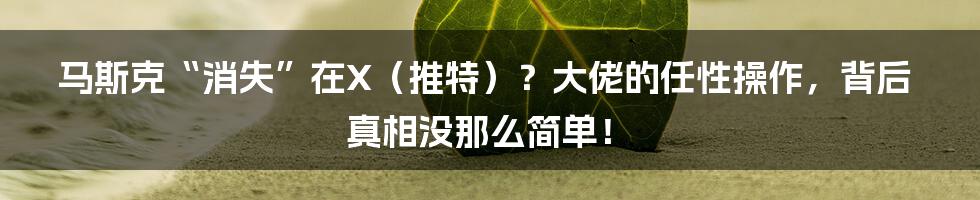 马斯克“消失”在X(推特)?大佬的任性操作,背后真相没那么简单!